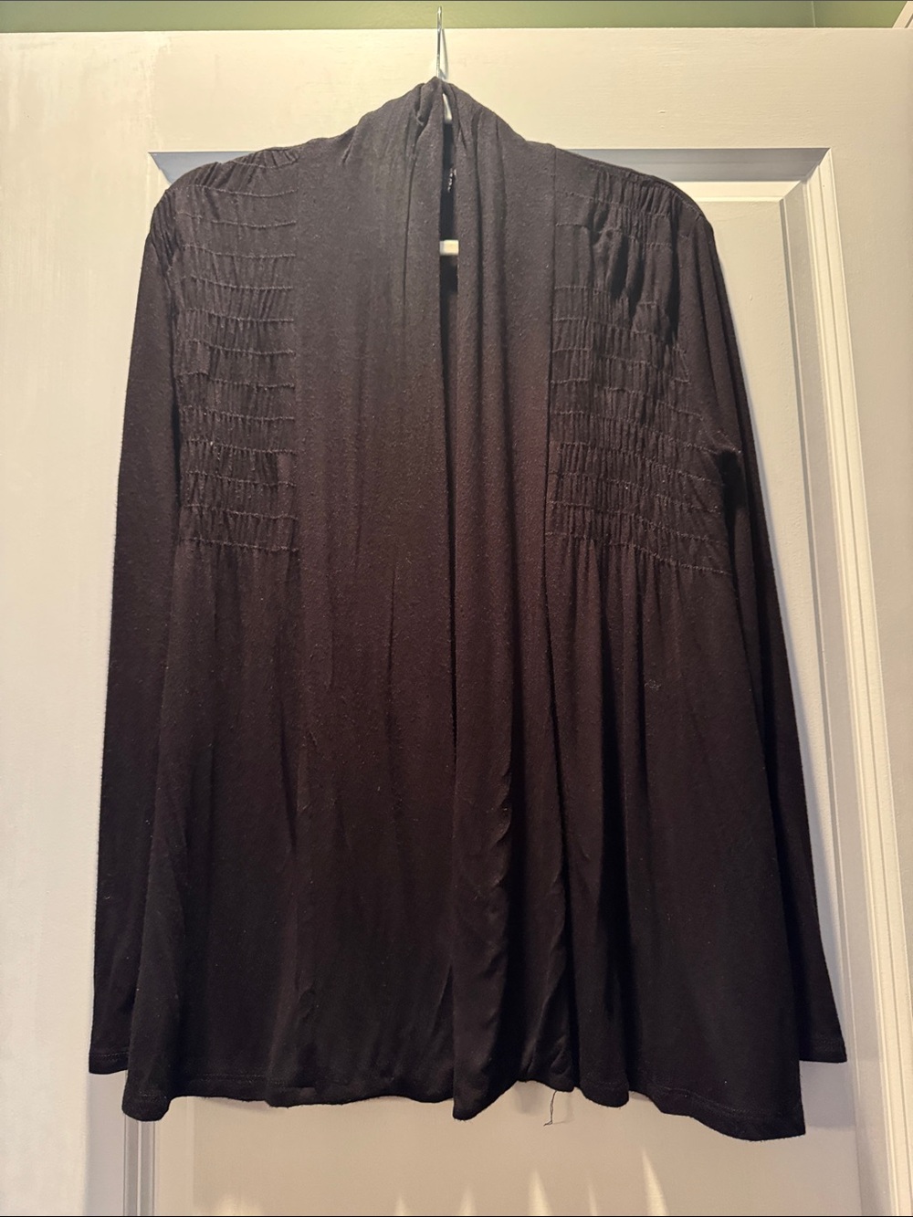 MXM Black Open Drape Cardigan with Smocked Shoulders